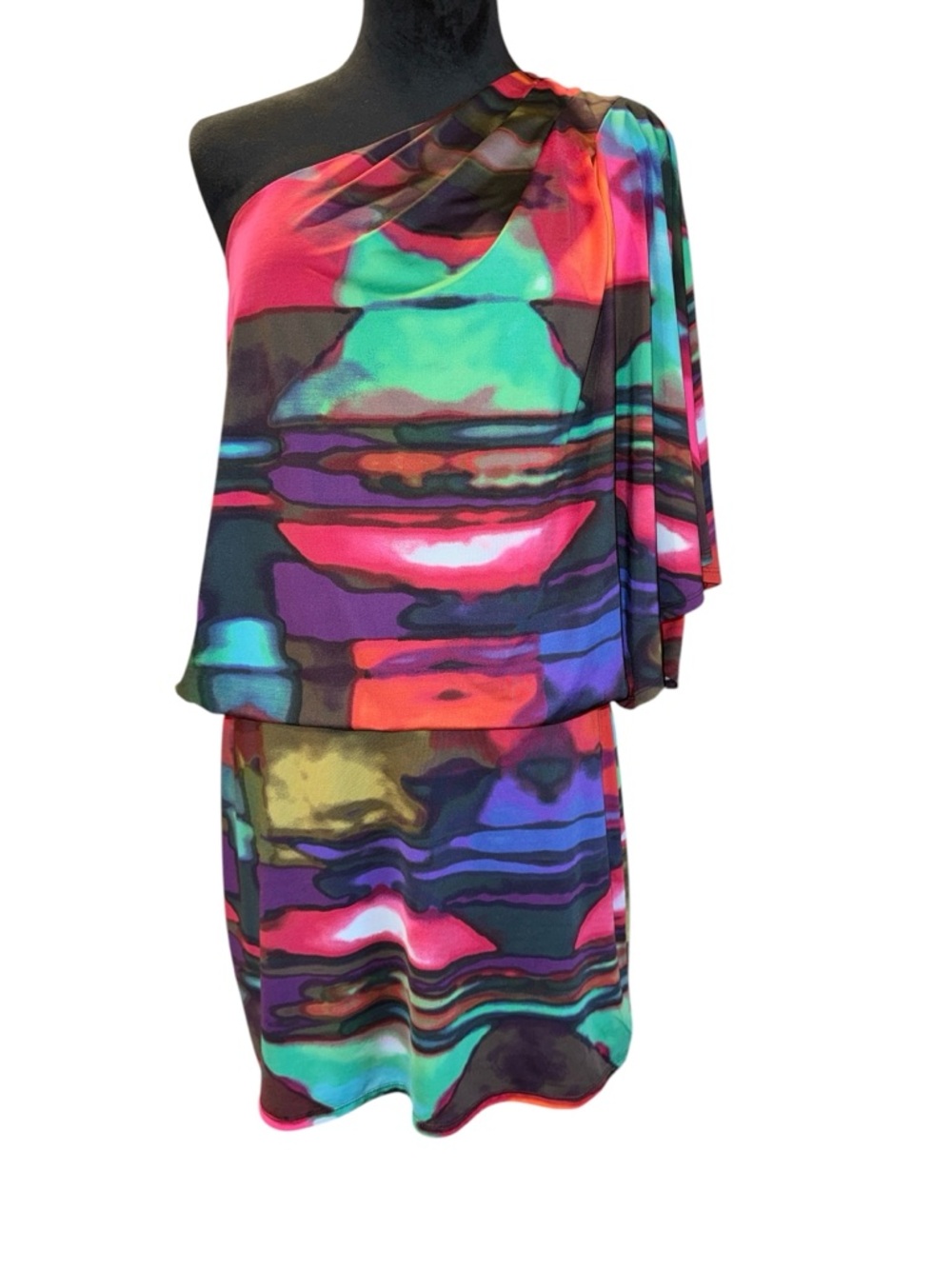 Jessica Simpson Color Splash One-Shoulder Lined Mini Dress, Size Large